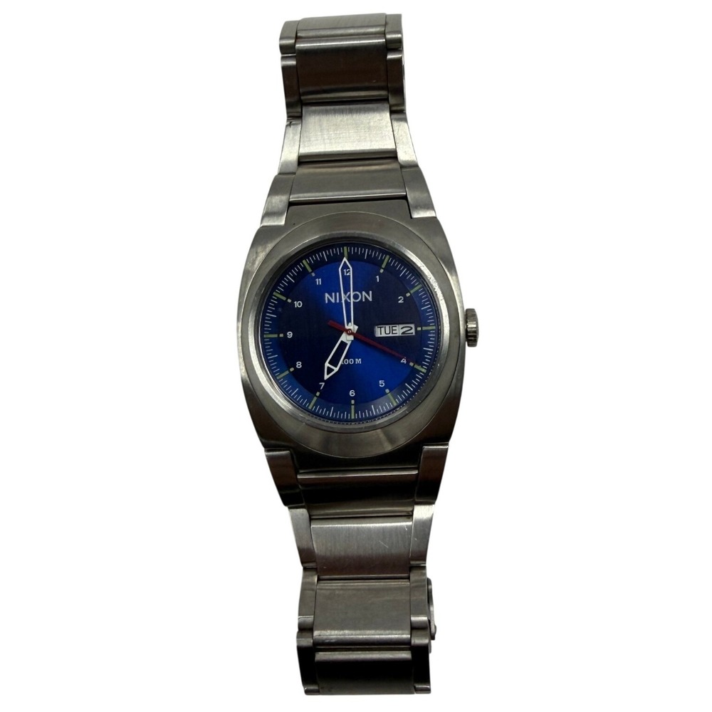 Nixon The Don Watch Mens Blue Dial Stainless Steel Day Date 100M Japan Movt 12J